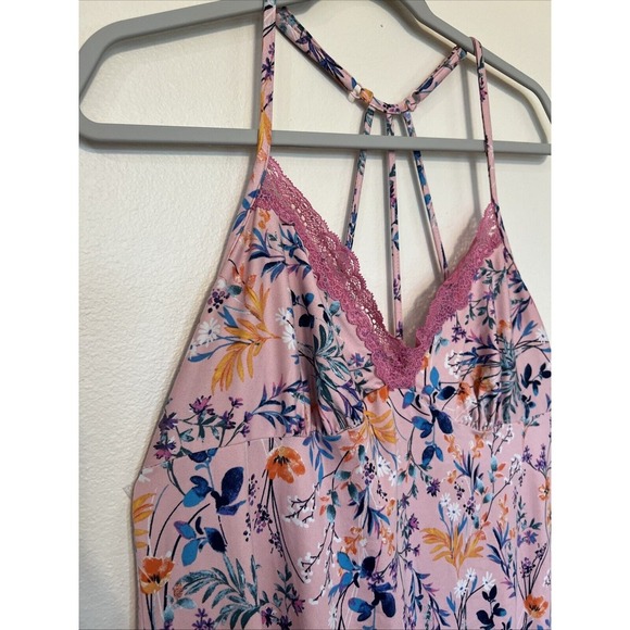 Babydoll tank slip BoHo pink lace women's size medium - Picture 3 of 8